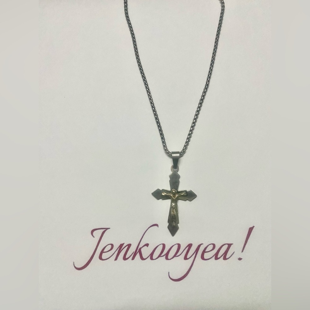 Gold and Silver Cross Pendant Necklace